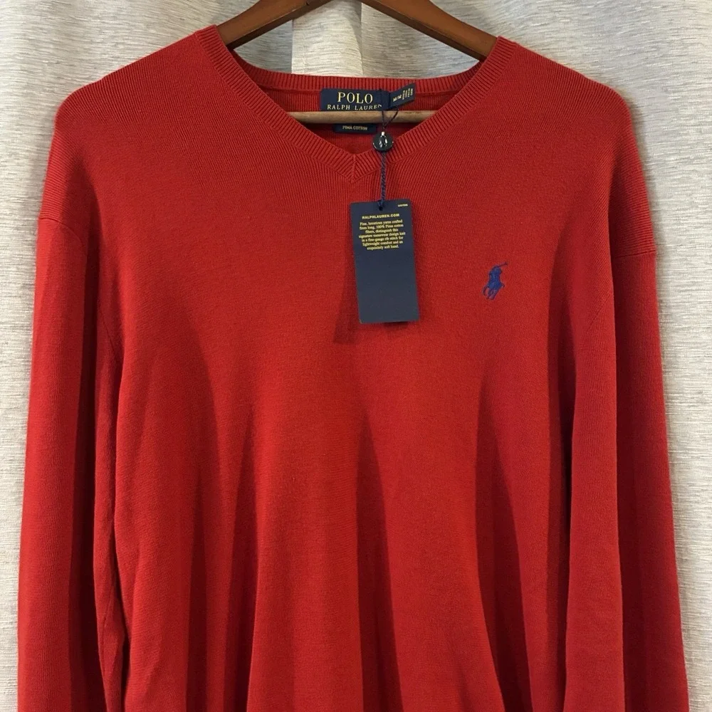 Polo Ralph Lauren‎ Mens Medium Red 100% Pima Cotton Crewneck Sweater Red Pony
